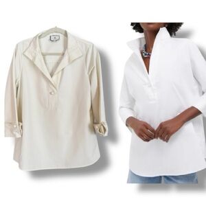 TUCKERNUCK Bone Cream Willow Blouse Top With Ball Buttons Size Large